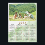 2023 Photo Calendar Magnet Green Nebula Red Black<br><div class="desc">This modern 2023 magnetic calendar is easy to customise with a personal photo. Weekend days are in red to make it easier to plan each week. Months are in script on this design. Pastel green nebula background makes it cute and stylish. Click "Personalise this template" and change the photo to...</div>