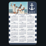 2023 Photo Calendar Navy Blue White Nautical Magnet<br><div class="desc">For a 2024 calendar in this style, please visit: https://www.zazzle.com/2024_photo_calendar_navy_blue_white_nautical_magnet-256564892310656541 Create your own full year 2023 magnetic photo calendar with a photo and family name with a stylish nautical design in navy blue and white colors decorated with an anchor illustration. This 4x6 mini magnet calendar is perfect for personal using,...</div>