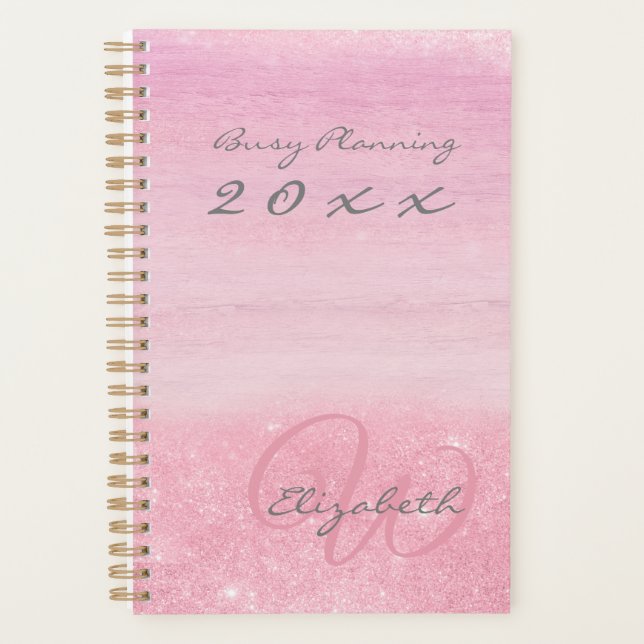 2023 Planner Pink Ombre Shimmer with Monogram (Front)