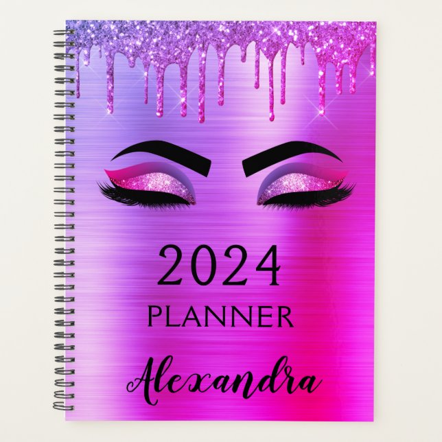 2023 Purple Glitter Sparkle Eyelashes Glam Planner (Front)