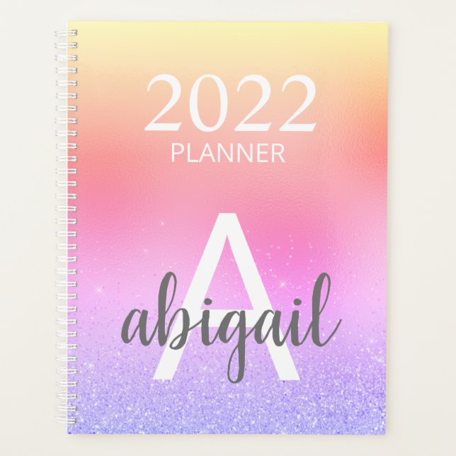 2023 Rainbow Pastel Glitter Stylish Monogram Name Planner (Front)