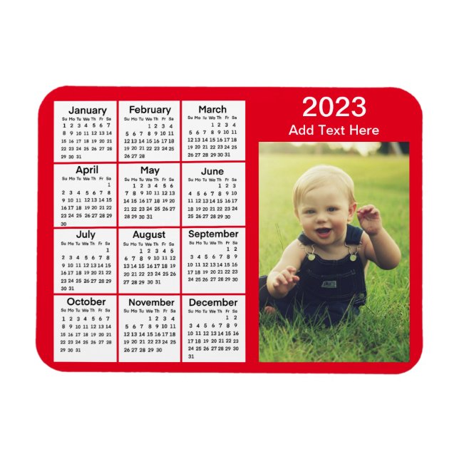 2023 Red Mini Photo Calendar    Magnet (Horizontal)