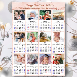 2023 Rose Gold Modern Family 12 Photo Calendar Holiday Card