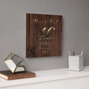 2023 Rustic Ruby Wedding 40th Anniversary Parents Square Wall Clock
