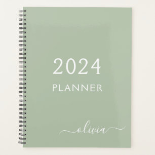 2023 Sage Green Script Monogram Name Modern Planner