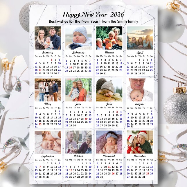 2023 Silver Gold Modern Family 12 Photo Calendar Holiday Card (Creator Uploaded)