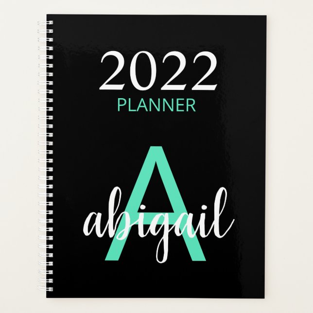 2023 Teal Black Simple Modern Monogram Name  Planner (Front)