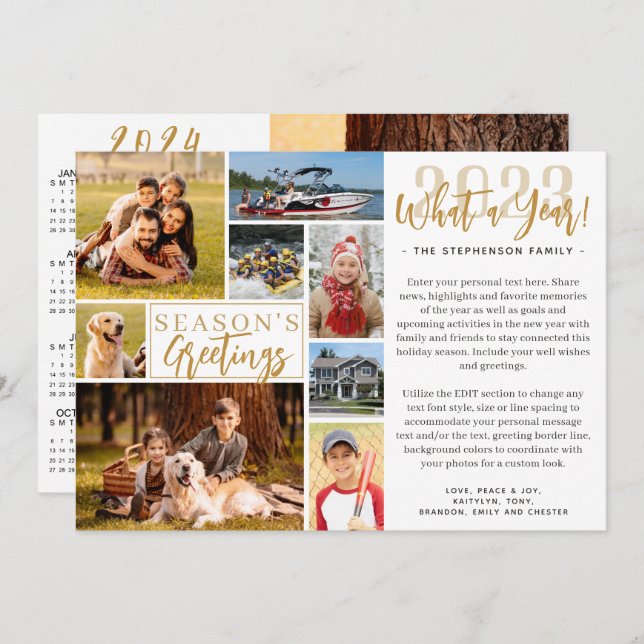 2023 What A Year Photo Collage 2024 Calendar Holiday Card (Front/Back)