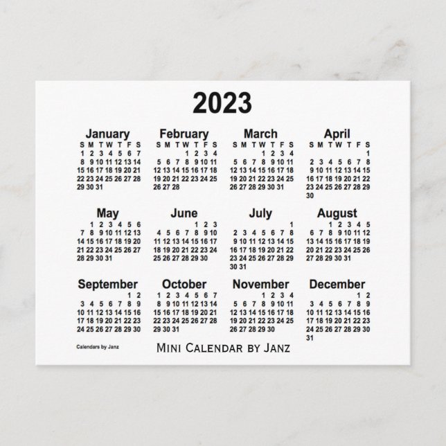 2023 White Mini Calendar by Janz Postcard (Front)
