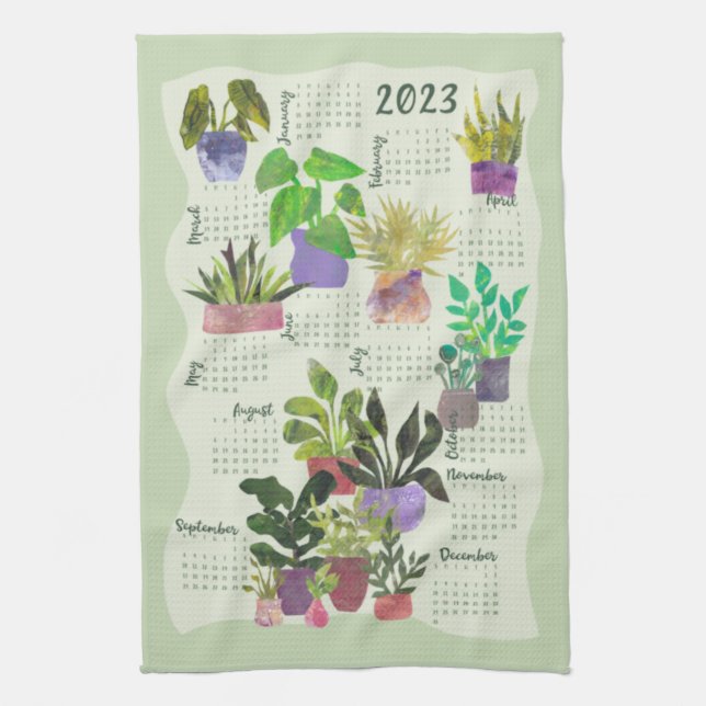 2023 Year calendar House Plants Indoor Plants Tea Towel (Vertical)