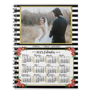 2023 Year Calendar Preppy Floral Stripes Photo Notebook