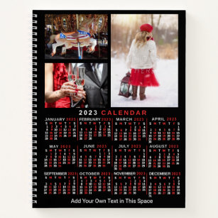 2023 Year Monthly Calendar Black Custom 9 Photos Notebook