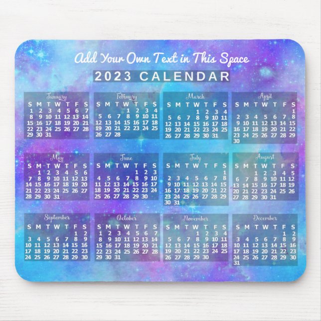 2023 Year Monthly Calendar Blue Watercolor Stars Mouse Pad (Front)