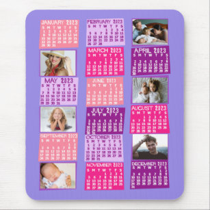 2023 Year Monthly Calendar Photo Collage Cute Mod Mouse Pad