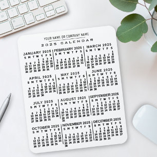 2023 Year Monthly Calendar White Black Custom Name Mouse Pad