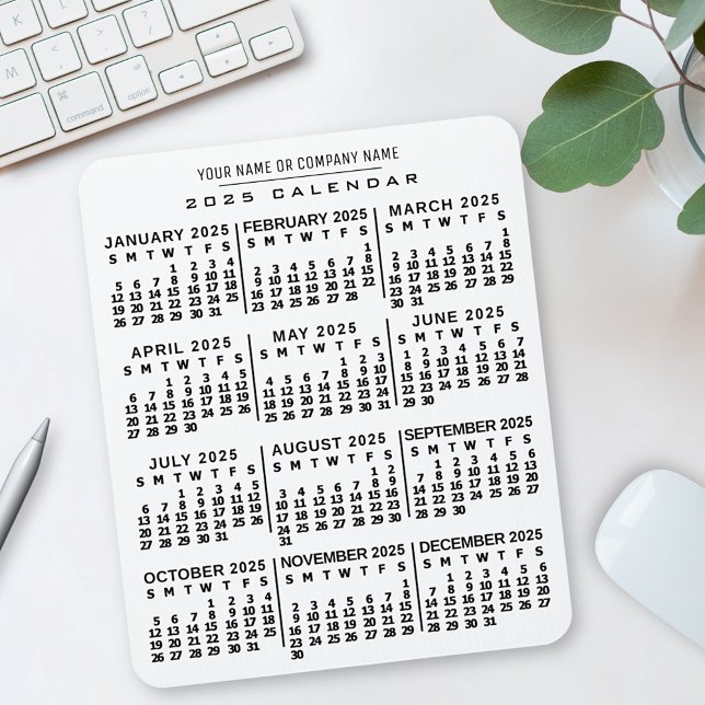2023 Year Monthly Calendar White Black Custom Name Mouse Pad (Creator Uploaded)