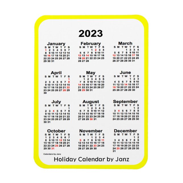 2023 Yellow Holiday Calendar by Janz Magnet (Vertical)