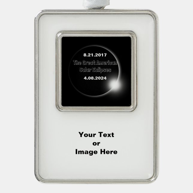 2024 & 2017 Double Dated Solar Eclipse Christmas O Silver Plated Framed Ornament (Front)