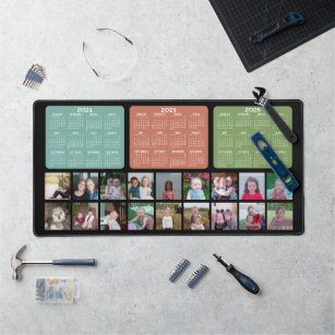 2024 2025 2026 Calendar with 18 Photos - black Desk Mat
