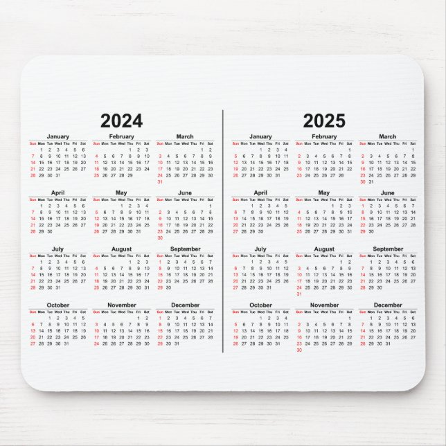 2024 2025 Calendar 2 year black white  Mouse Pad (Front)