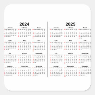 2024 2025 Calendar 2 year black white Square Sticker