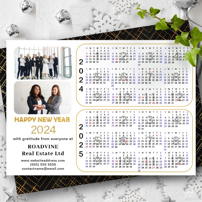 2024 2025 Calendar Corporate Modern Gold Glitter Holiday Card (Creator Uploaded)