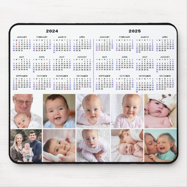 2024 - 2025 Calendar Custom 8 Photo US Holidays Mouse Pad (Front)