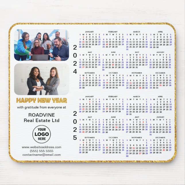 2024 2025 Calendar Gold Black Corporate 2 Photo Mouse Pad (Front)