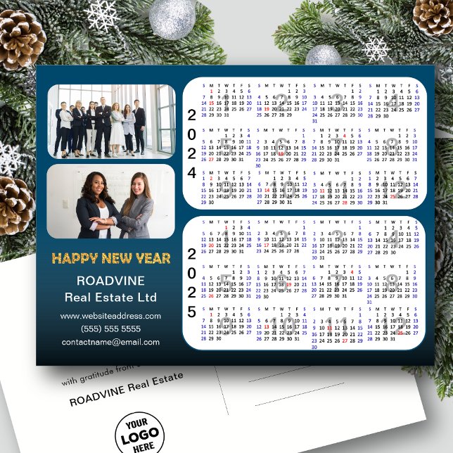 2024-2025 Calendar Modern Blue Corporate 2 Photo  Holiday Postcard (Creator Uploaded)