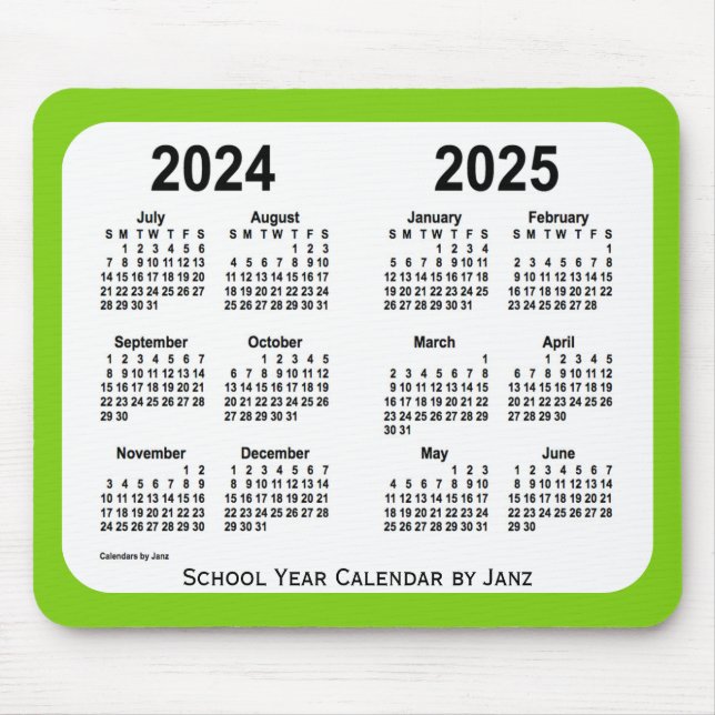 2024-2025 Yellow Green School Calendar by Janz Mouse Pad (Front)