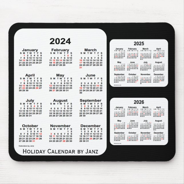 2024-2026 Black 3 Year Holiday Calendar by Janz Mouse Pad (Front)