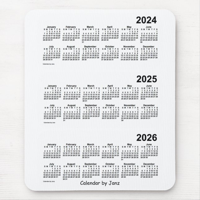 2024-2026 White 3 Year Calendar by Janz Mouse Pad (Front)