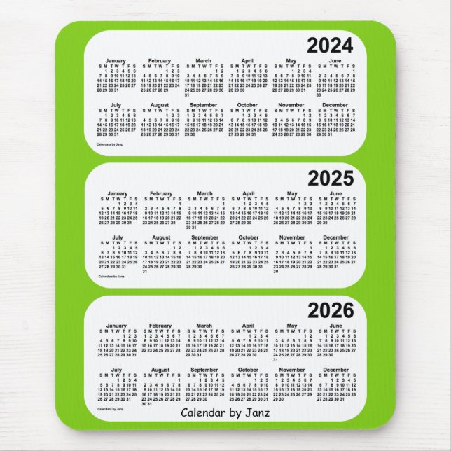 2024-2026 Yellow Green 3 Year Calendar by Janz Mouse Pad (Front)