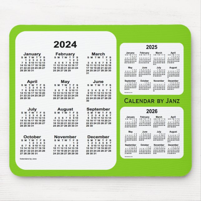 2024-2026 Yellow Green 3 Year Calendar by Janz Mouse Pad (Front)