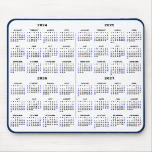 2024 - 2027 4 Year Calendar Simple Blue US Holiday Mouse Pad