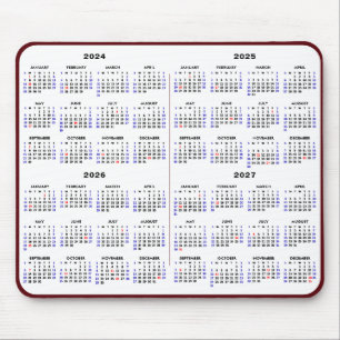 2024-2027 4 Year Calendar Simple Red US Holiday Mouse Pad