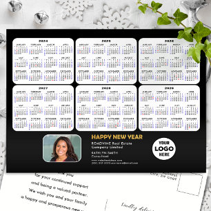 2024 - 2029  6 Year Calendar Modern Black Business Holiday Postcard