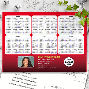 2024 - 2029  6 Year Calendar Modern Red Corporate Holiday Postcard