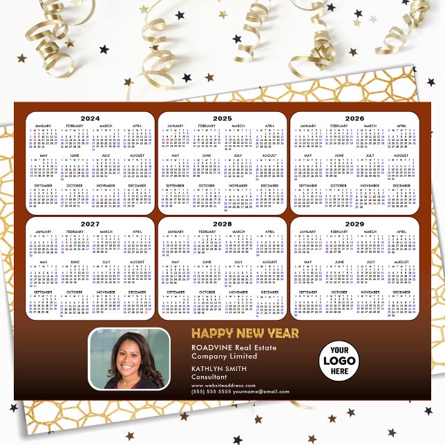 2024 - 2029 Calendar Business Modern Red New Year Holiday Card (Creator Uploaded)