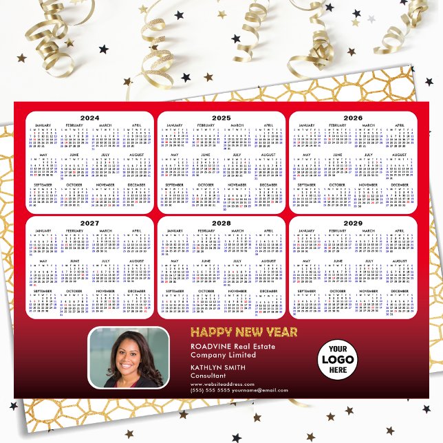 2024 - 2029 Calendar Corporate Logo Modern Red Holiday Card (Creator Uploaded)