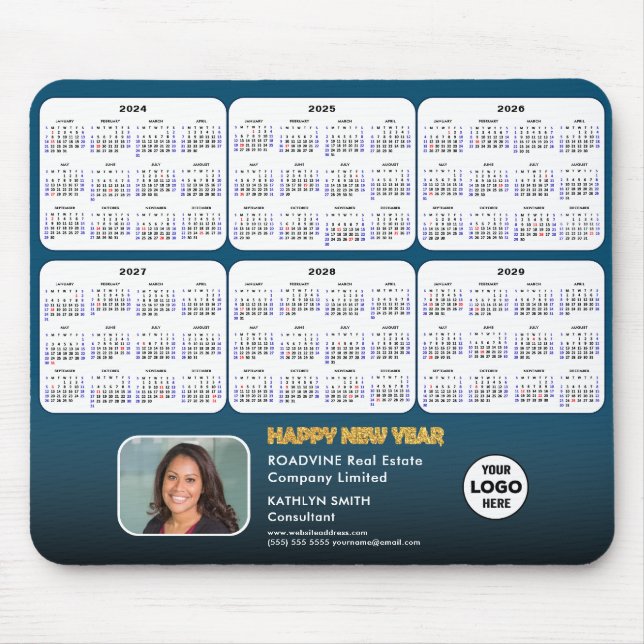 2024 - 2029 Calendar Corporate Logo Photo Blue  Mouse Pad (Front)