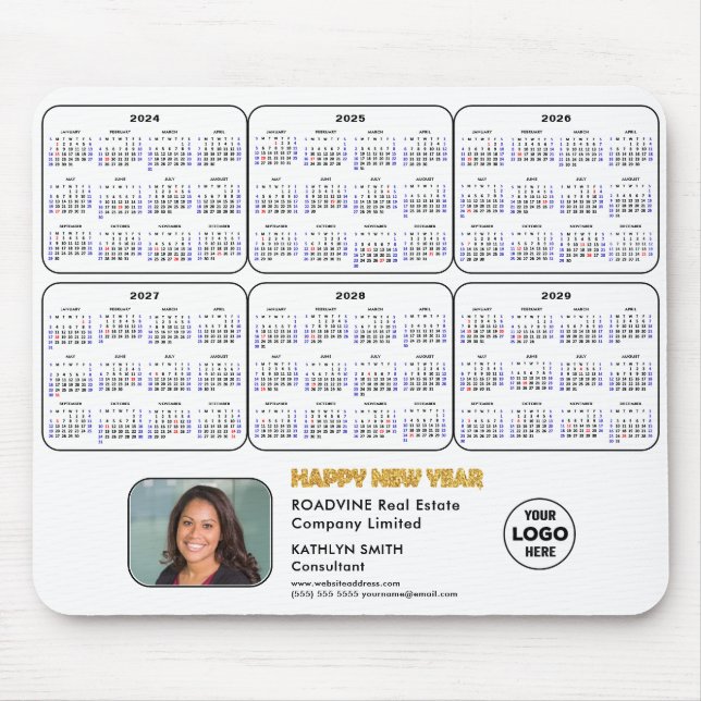 2024 - 2029 Calendar Corporate Logo Photo on White Mouse Pad (Front)