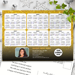 2024 - 2029  Calendar Modern Gold Glitter Business Holiday Postcard