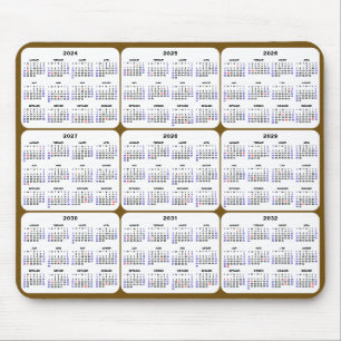 2024 - 2032 Calendar with US Holidays Brown Gold Mouse Pad