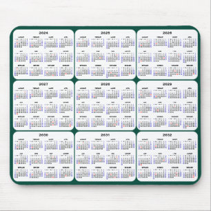 2024 - 2032 Calendar with US Holidays Dark Green Mouse Pad