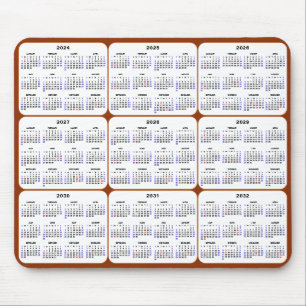 2024 - 2032 Calendar with US Holidays on Brown Mouse Pad