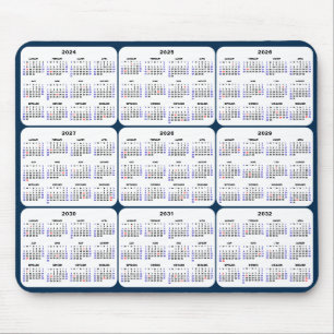 2024 - 2032 Calendar with US Holidays on Dark Blue Mouse Pad