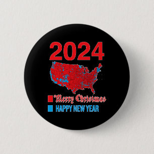 2024 Accurate Election Map Merry Christmas Happy N 6 Cm Round Badge