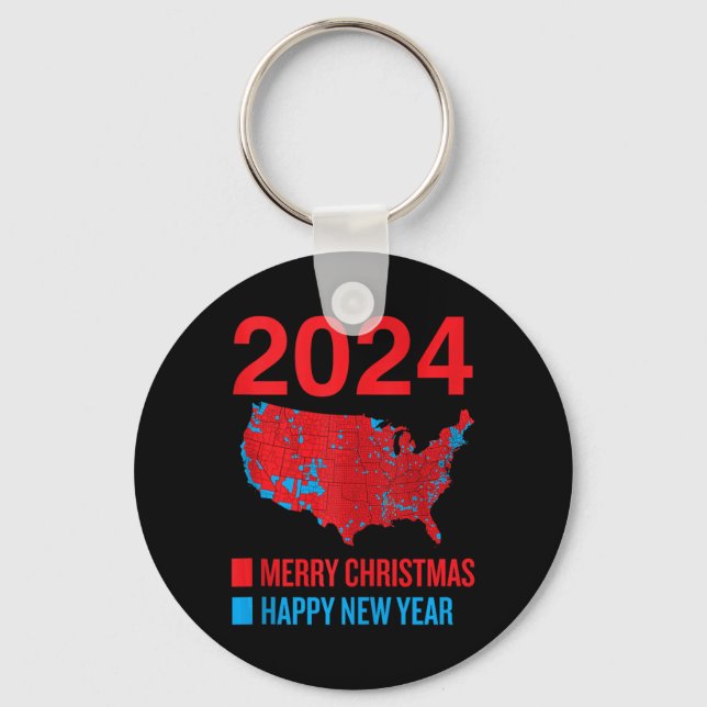 2024 Accurate Election Map Merry Christmas Happy N Key Ring (Front)