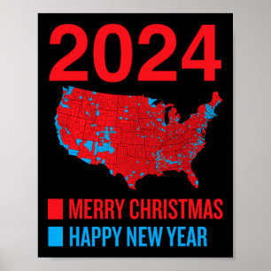 2024 Accurate Election Map Merry Christmas Happy N Poster